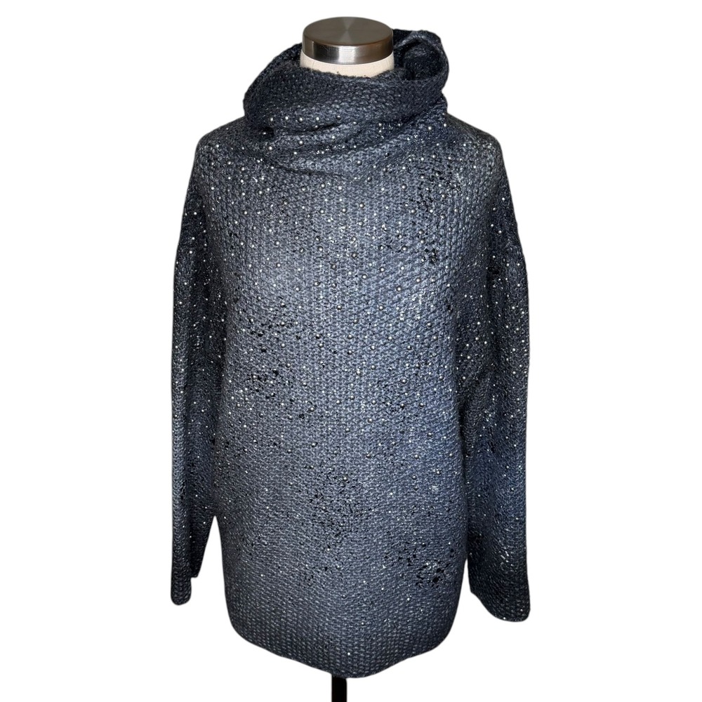 AVANT TOI Cowl Neck Sweater Blue Gray Studded Knit Women's Size Medium Cozy